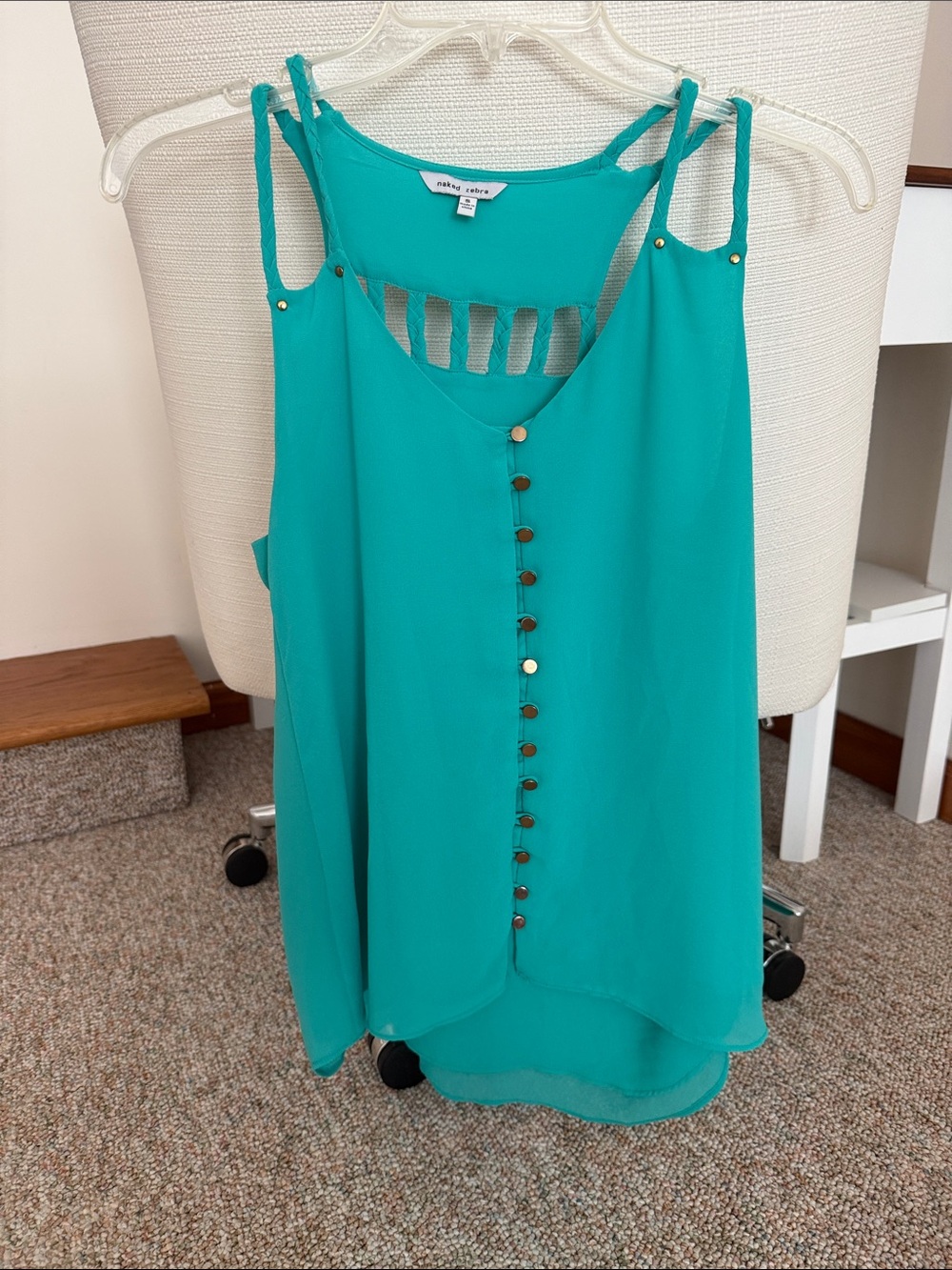 Naked Zebra Turquoise Button-Front Ladder-Back Camisole